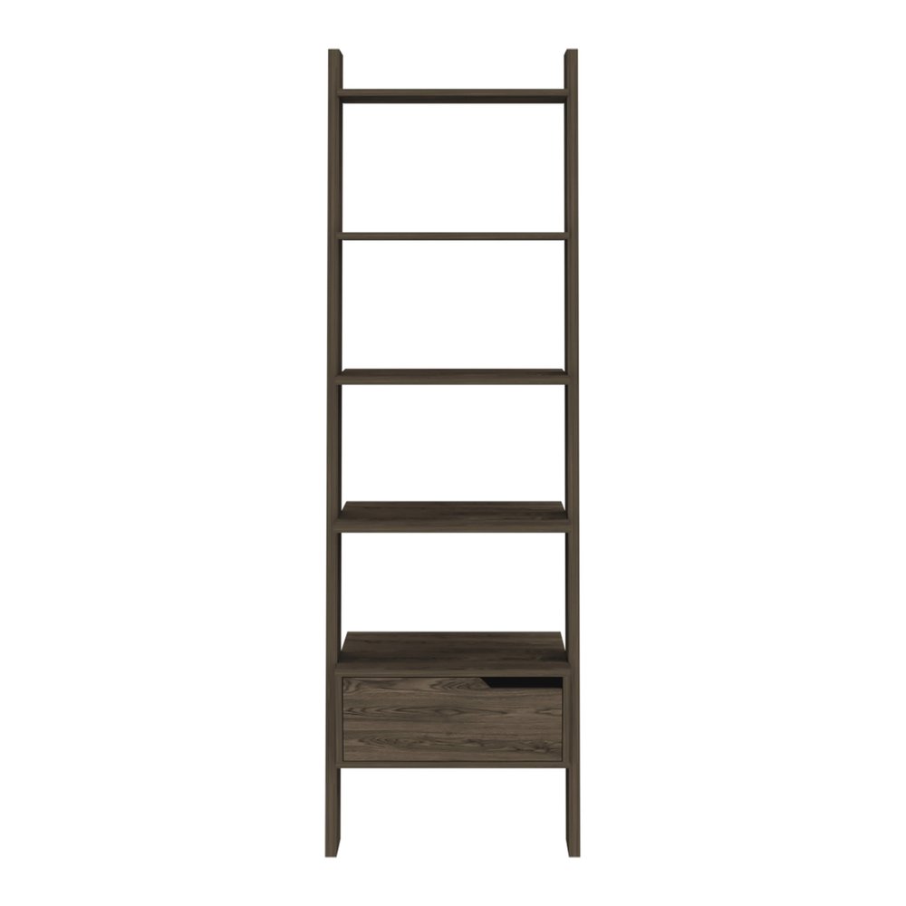 70" Brown Five Tier Ladder Bookcase with A Drawer HomeRoots