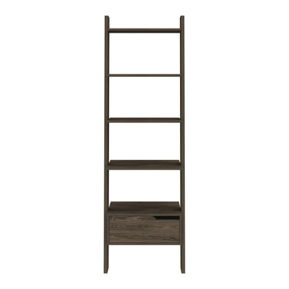 70" Brown Five Tier Ladder Bookcase with A Drawer HomeRoots