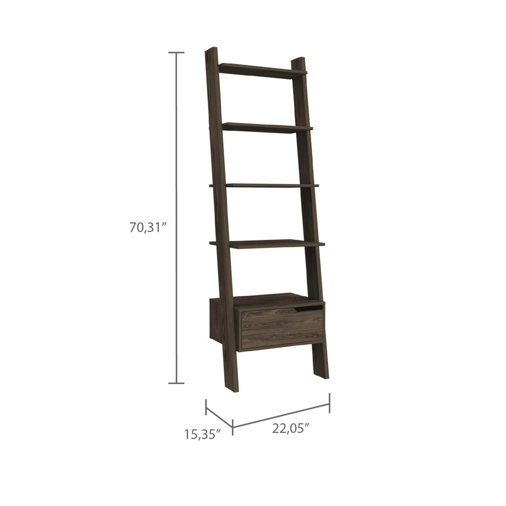 70" Brown Five Tier Ladder Bookcase with A Drawer HomeRoots