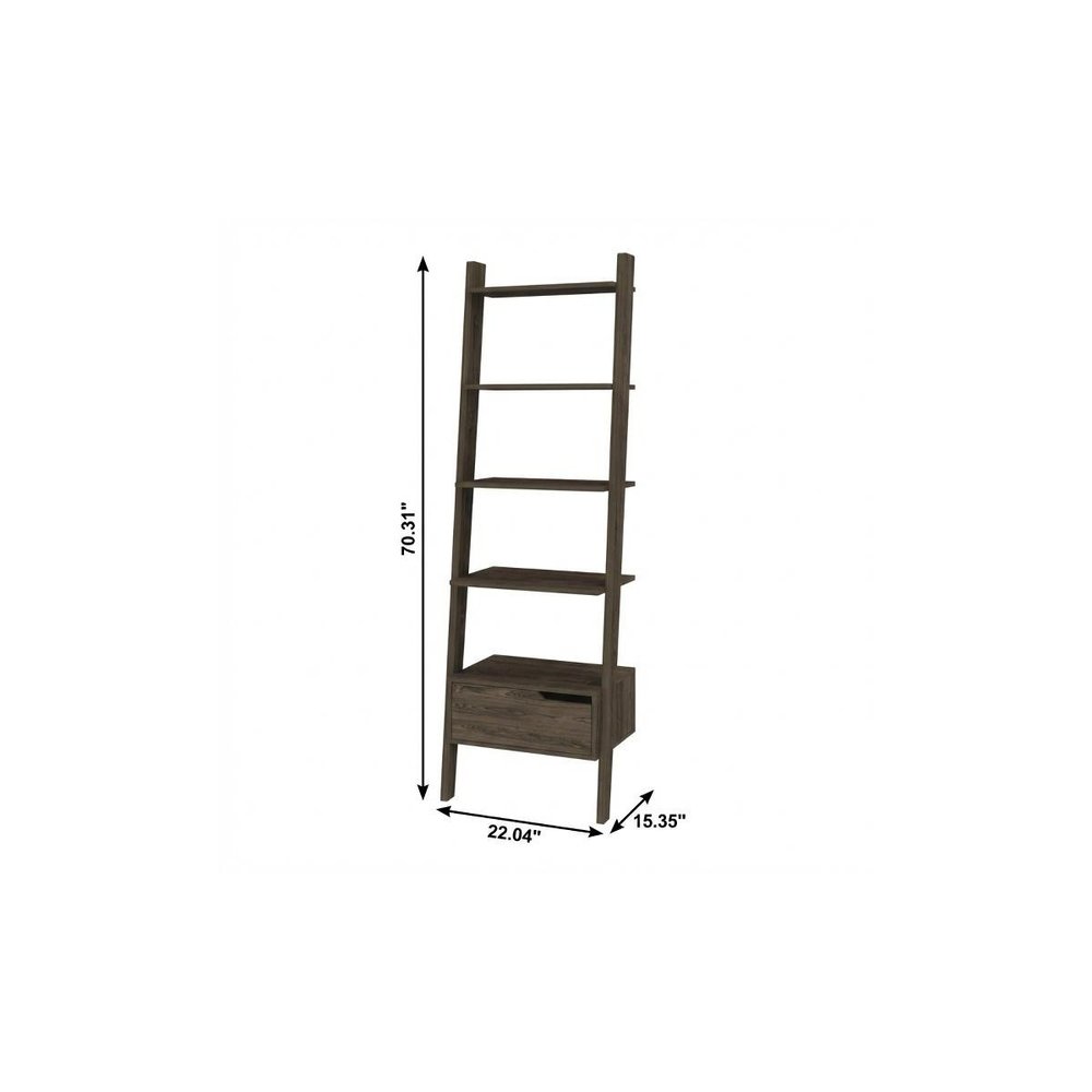 70" Brown Five Tier Ladder Bookcase with A Drawer HomeRoots