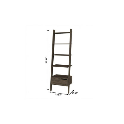 70" Brown Five Tier Ladder Bookcase with A Drawer HomeRoots