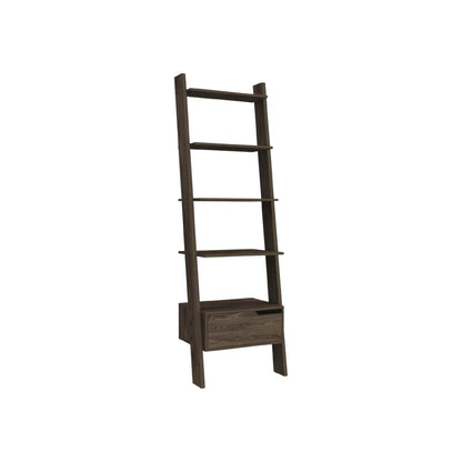 70" Brown Five Tier Ladder Bookcase with A Drawer HomeRoots