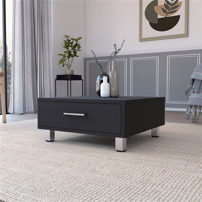 24" Black Coffee Table With Drawer