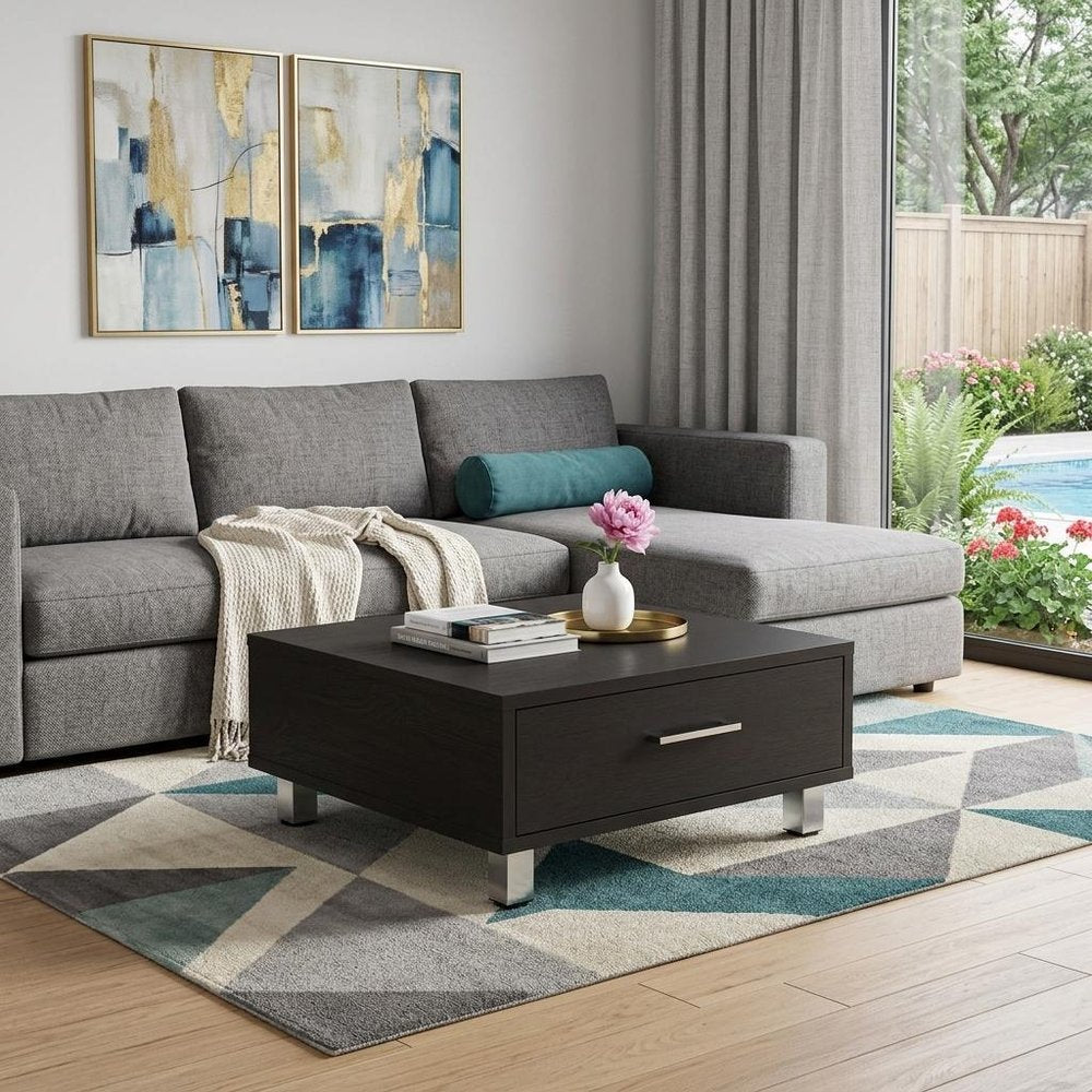24" Black Coffee Table With Drawer HomeRoots