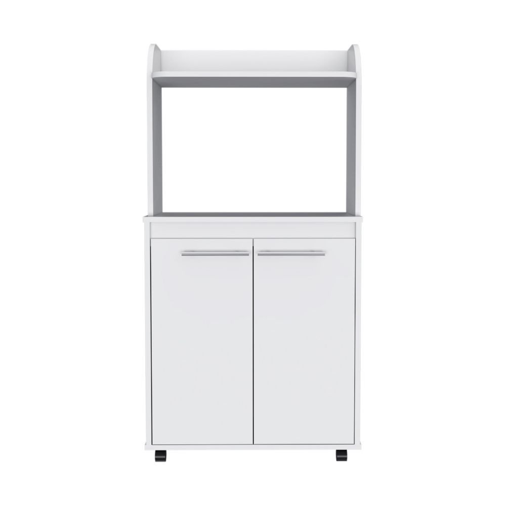 25" White Wood Rolling Kitchen Cart With Storage HomeRoots