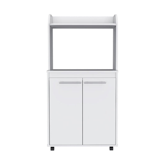 25" White Wood Rolling Kitchen Cart With Storage