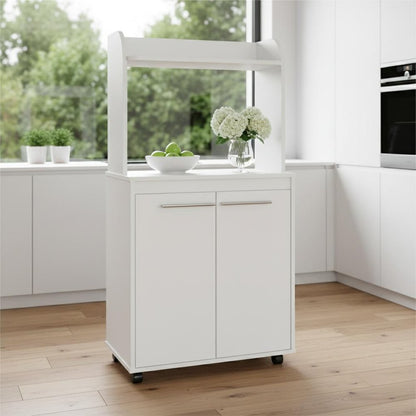 25" White Wood Rolling Kitchen Cart With Storage HomeRoots