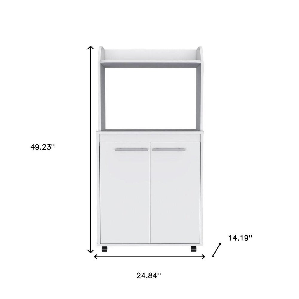 25" White Wood Rolling Kitchen Cart With Storage HomeRoots