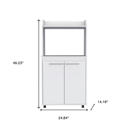 25" White Wood Rolling Kitchen Cart With Storage