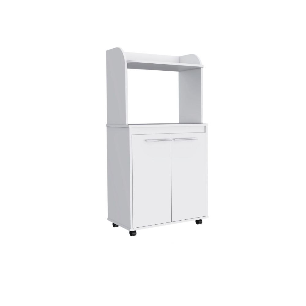 25" White Wood Rolling Kitchen Cart With Storage — view 3