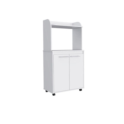 25" White Wood Rolling Kitchen Cart With Storage HomeRoots