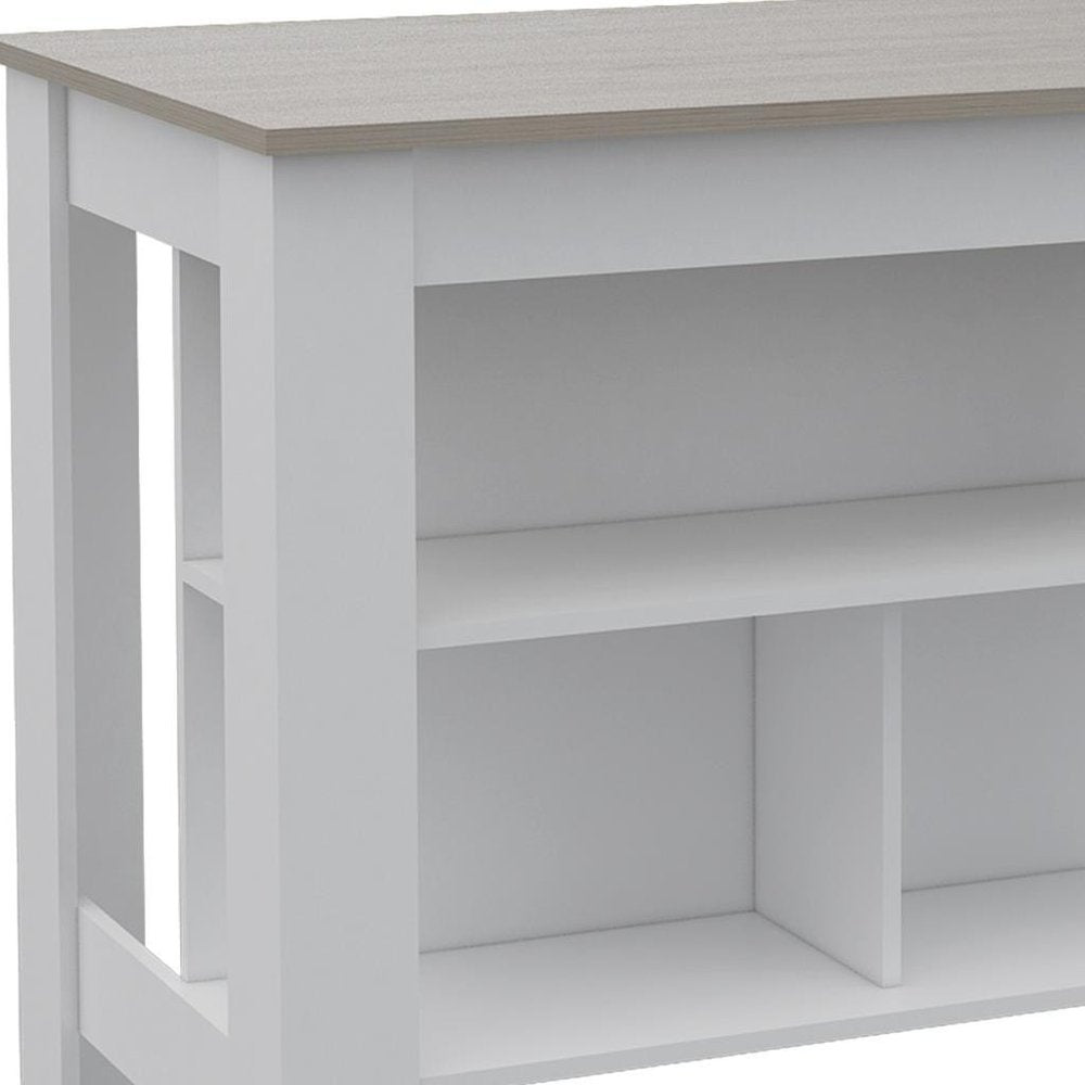 41" Light Gray and White Wood Kitchen Island With Storage — view 2