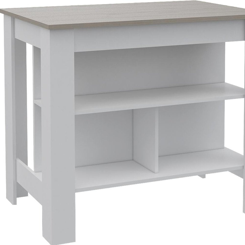 41" Light Gray and White Wood Kitchen Island With Storage — view 3