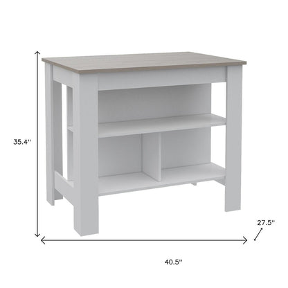 41" Light Gray and White Wood Kitchen Island With Storage HomeRoots