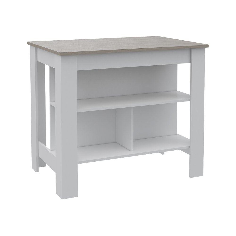 41" Light Gray and White Wood Kitchen Island With Storage — view 1