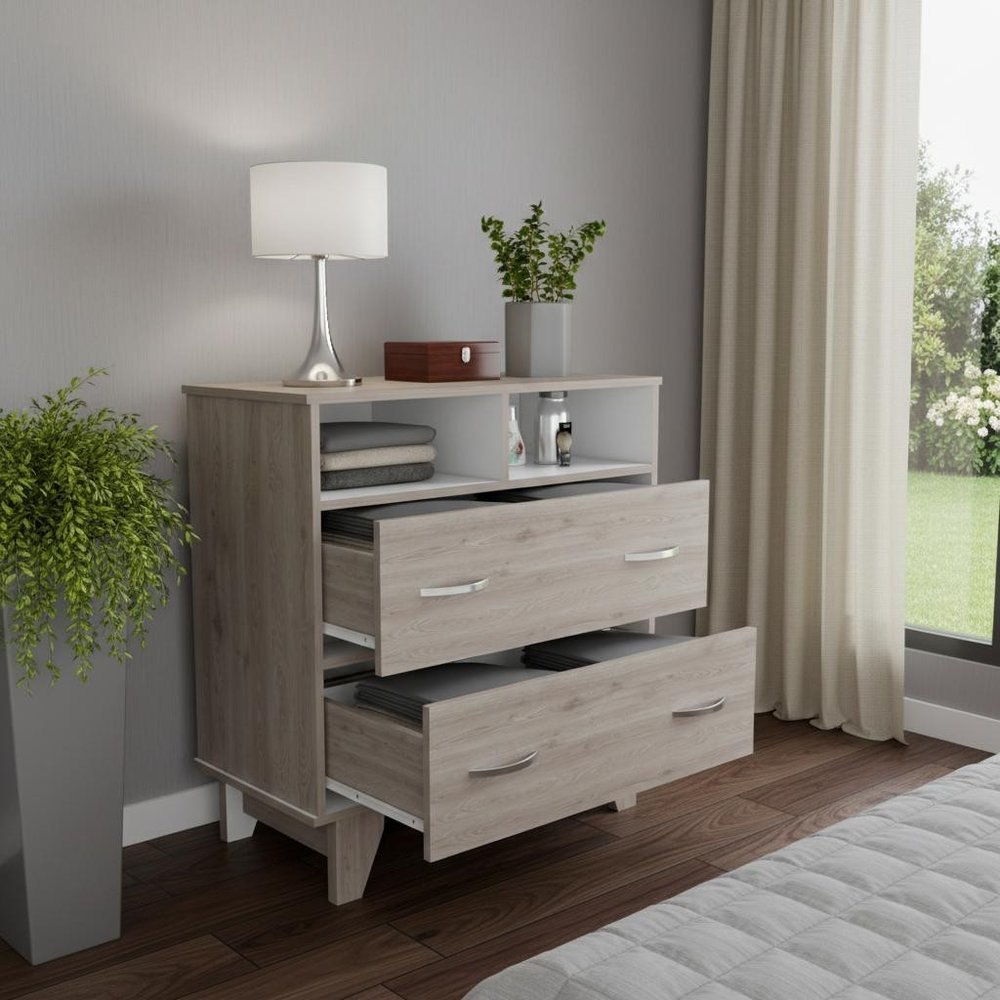 32" Light Gray Wood Two Drawer Dresser HomeRoots