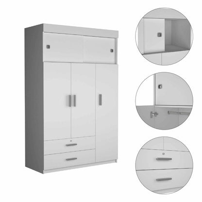 73" White Wood Three Door Two Drawer Combo Dresser HomeRoots