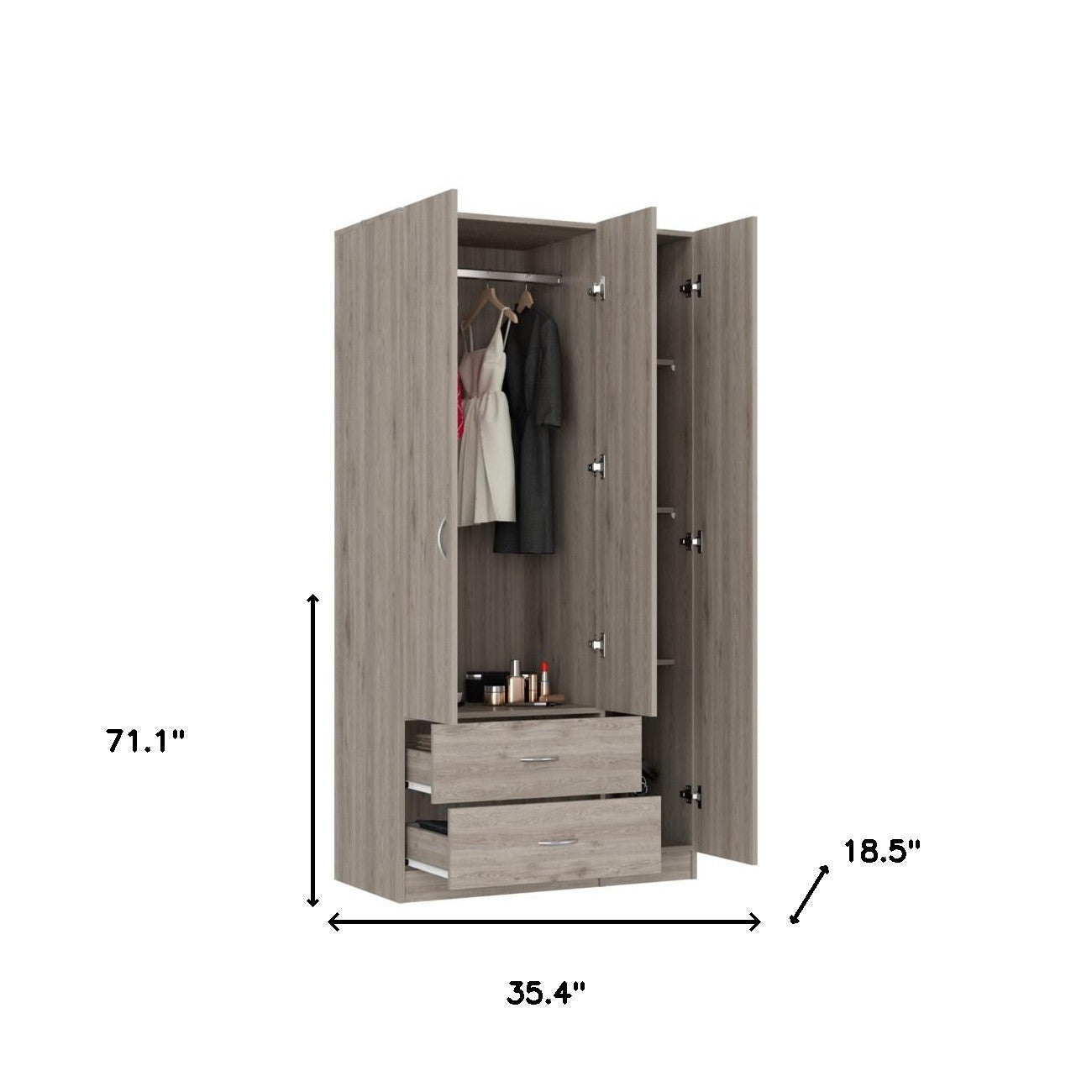 71" Light Gray Manufactured Wood Two Drawer Combo Dresser