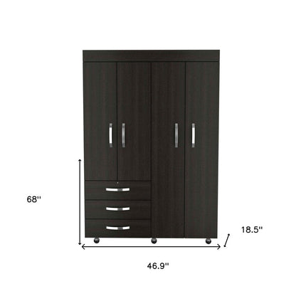 68" Black Wood Four Door Three Drawer Combo Dresser HomeRoots