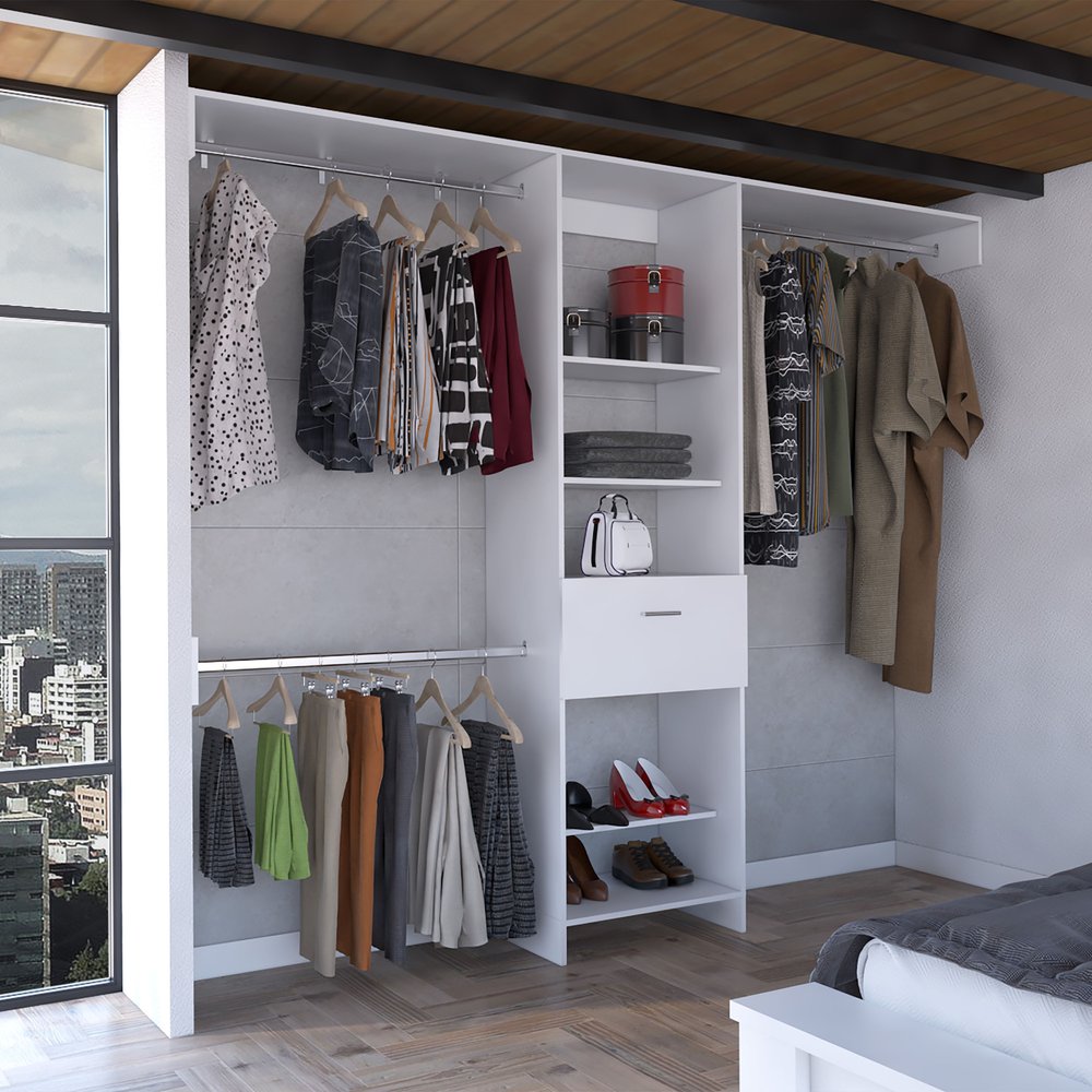 98" White Multi-Tier Wood Closet System HomeRoots