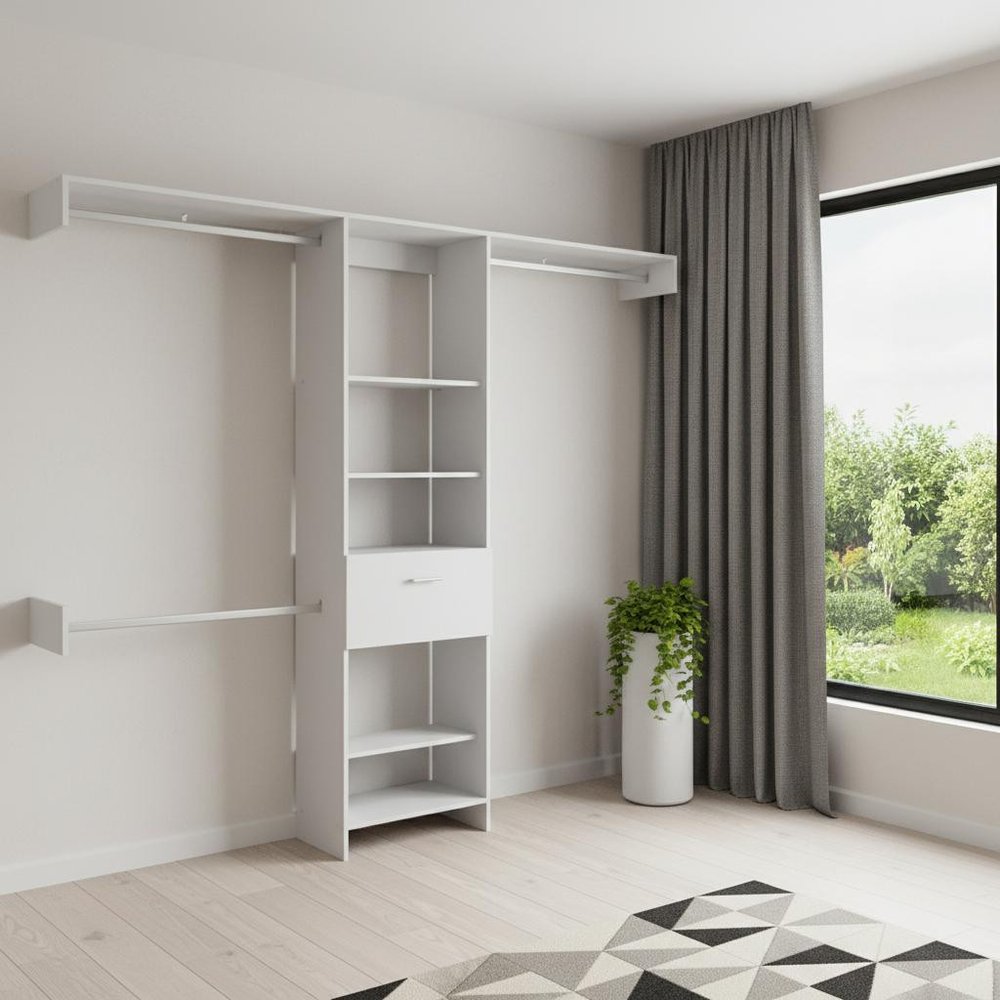 98" White Manufactured Wood Standard With Five Shelves And One Drawer HomeRoots