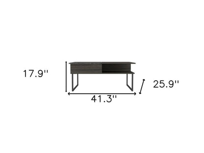 41" Gray And Onyx Metal Lift Top Coffee Table With Two Shelves HomeRoots