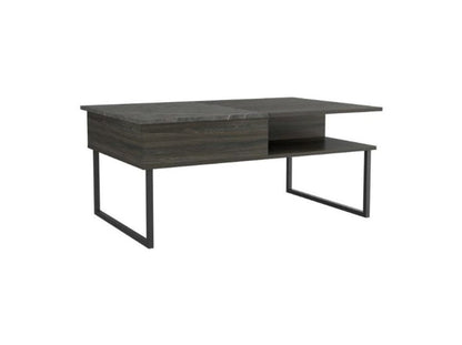 41" Gray And Onyx Metal Lift Top Coffee Table With Two Shelves HomeRoots