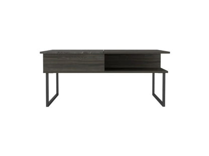 41" Gray And Onyx Metal Lift Top Coffee Table With Two Shelves