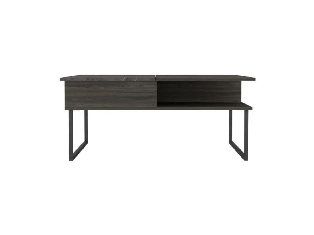 41" Gray And Onyx Metal Lift Top Coffee Table With Two Shelves HomeRoots