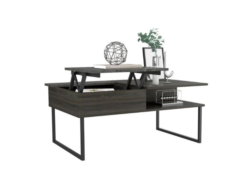 41" Gray And Onyx Metal Lift Top Coffee Table With Two Shelves HomeRoots