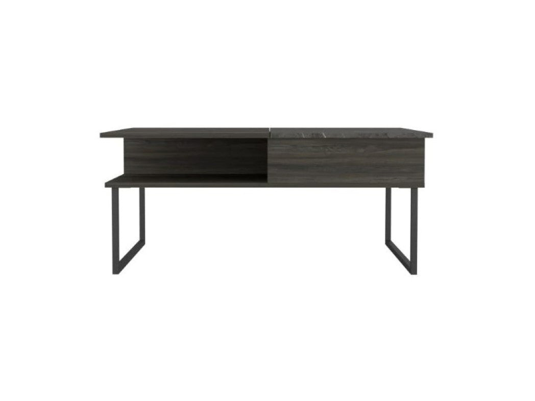 41" Gray And Onyx Metal Lift Top Coffee Table With Two Shelves