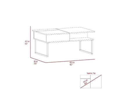 41" Gray And Onyx Metal Lift Top Coffee Table With Two Shelves