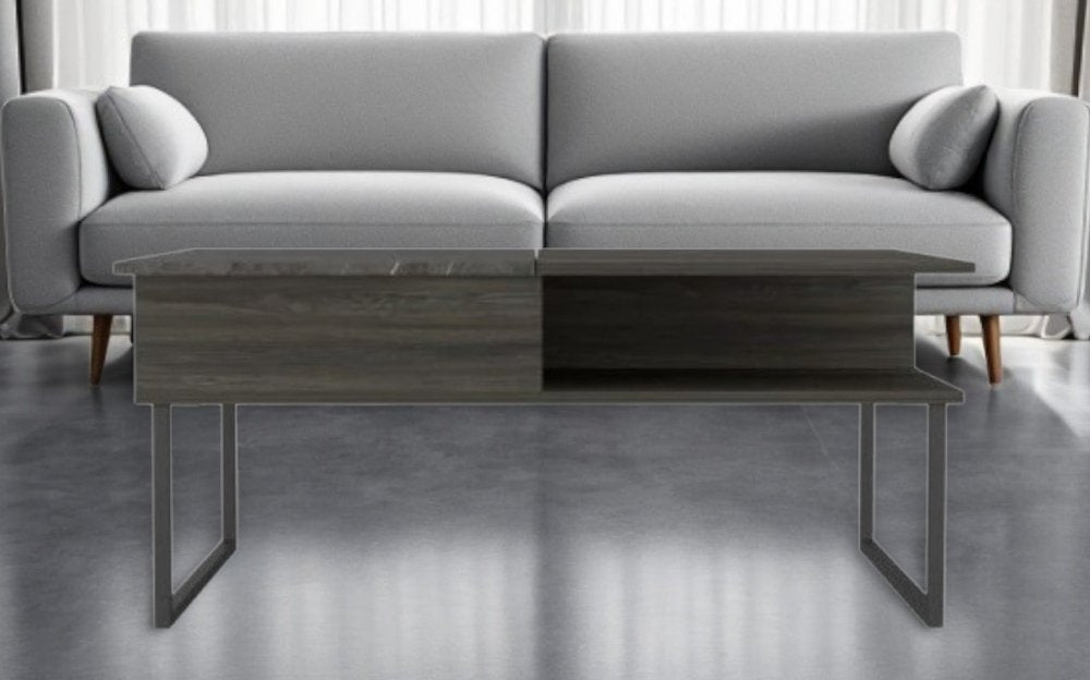 41" Gray And Onyx Metal Lift Top Coffee Table With Two Shelves HomeRoots