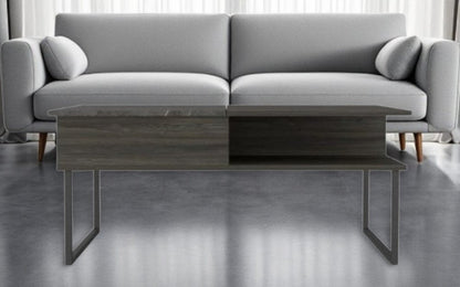 41" Gray And Onyx Metal Lift Top Coffee Table With Two Shelves HomeRoots