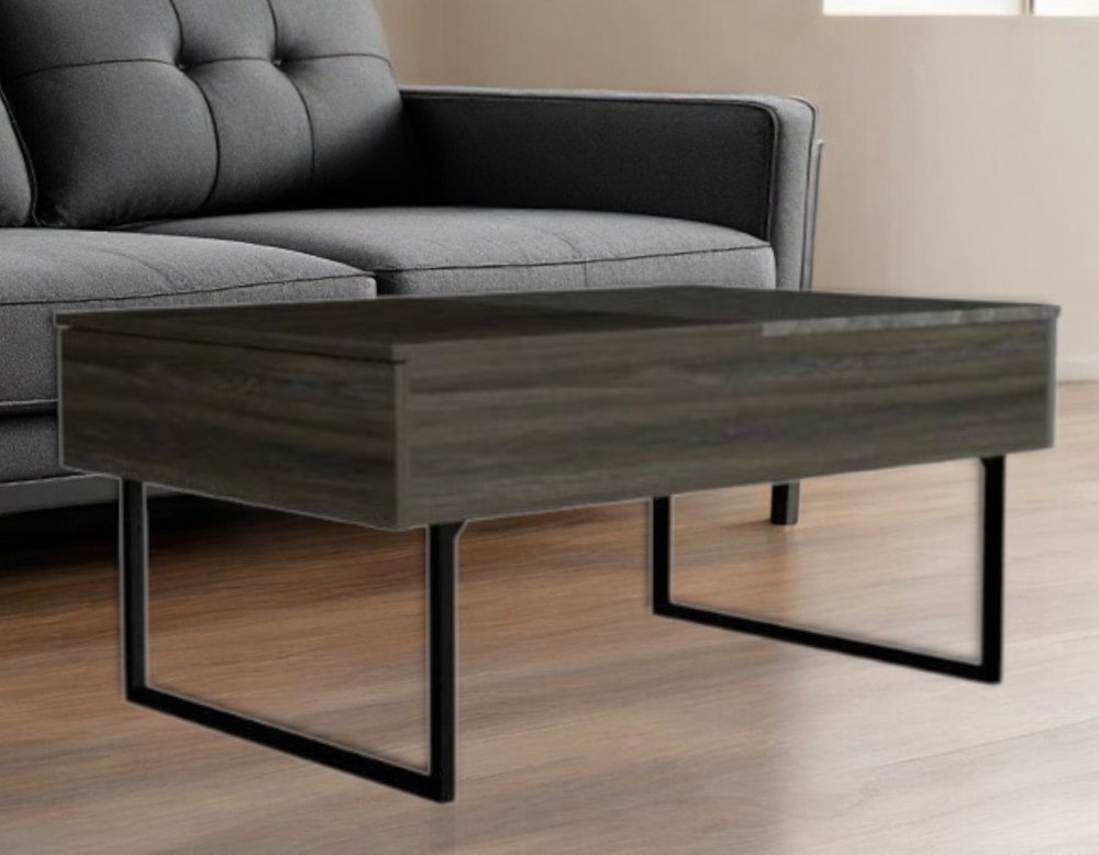 39" Espresso And Black Metal Lift Top Coffee Table With Drawer HomeRoots
