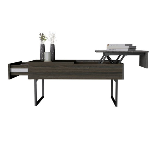39" Espresso And Black Metal Lift Top Coffee Table With Drawer HomeRoots