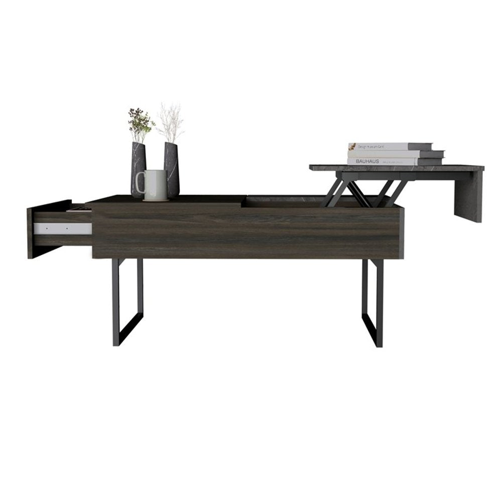 39" Espresso And Black Metal Lift Top Coffee Table With Drawer HomeRoots
