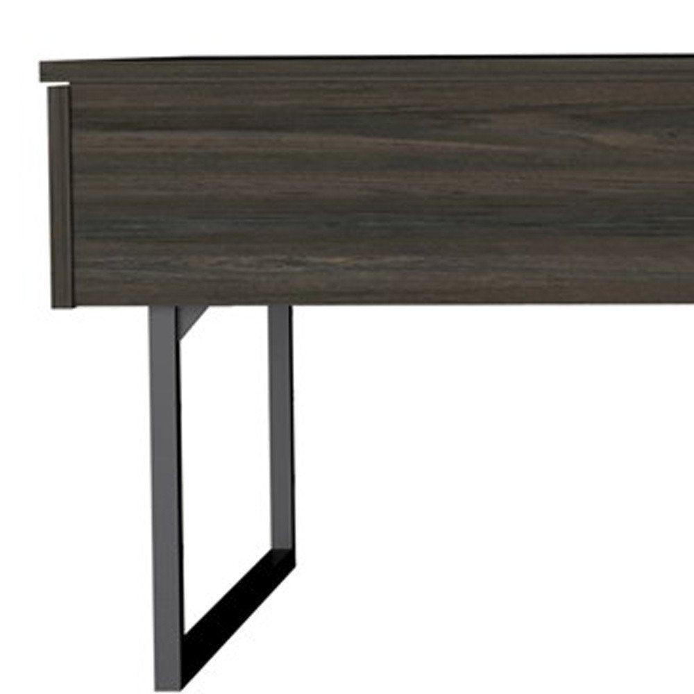 39" Espresso And Black Metal Lift Top Coffee Table With Drawer — view 7