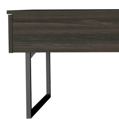 39" Espresso And Black Metal Lift Top Coffee Table With Drawer HomeRoots