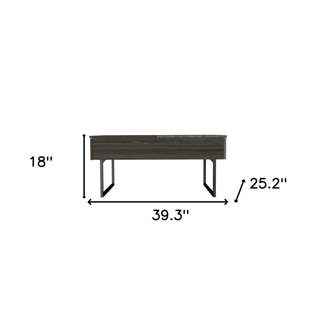 39" Espresso And Black Metal Lift Top Coffee Table With Drawer HomeRoots