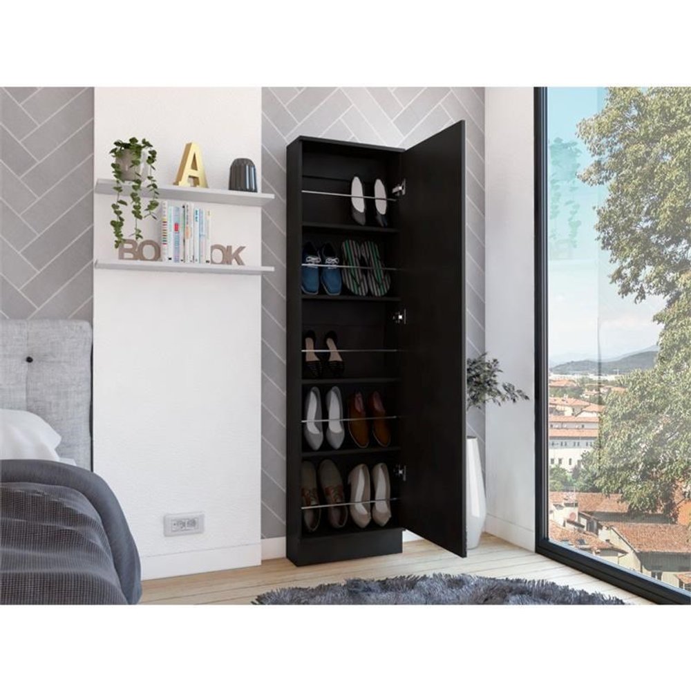 Black Ten Pair Shoe Rack HomeRoots
