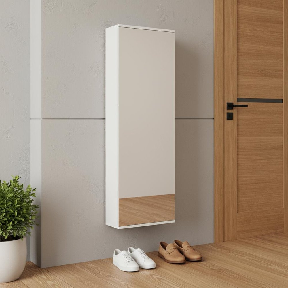 White Ten Pair Wall Mounted WoodShoe Rack HomeRoots