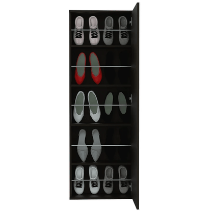 Stylish Black Wengue Wall Mounted Shoe Rack with Mirror - FurniFindUSA