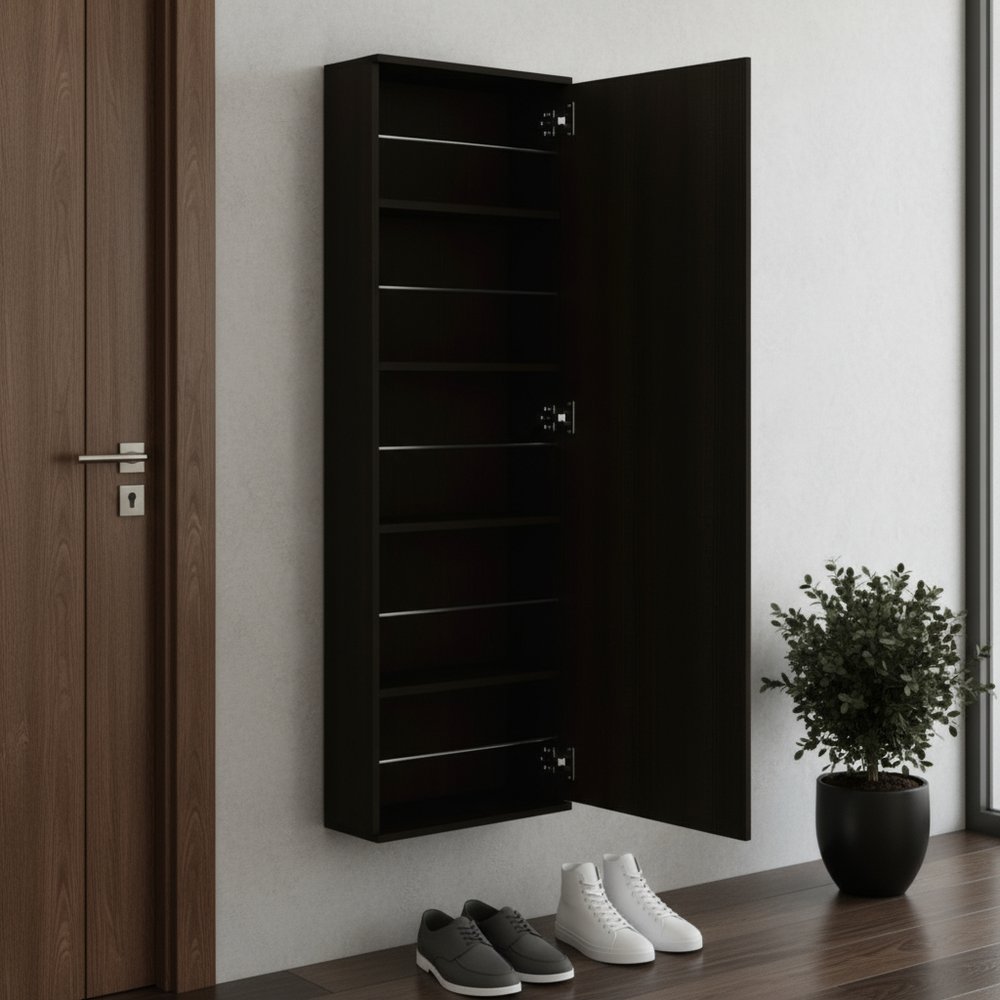 Dark Brown Ten Pair Wall Mounted WoodShoe Rack HomeRoots