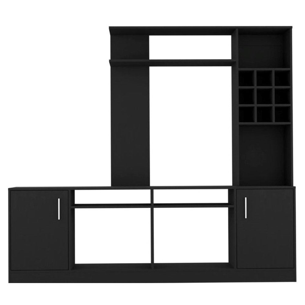 78" Black Wood Open shelving Entertainment Center HomeRoots