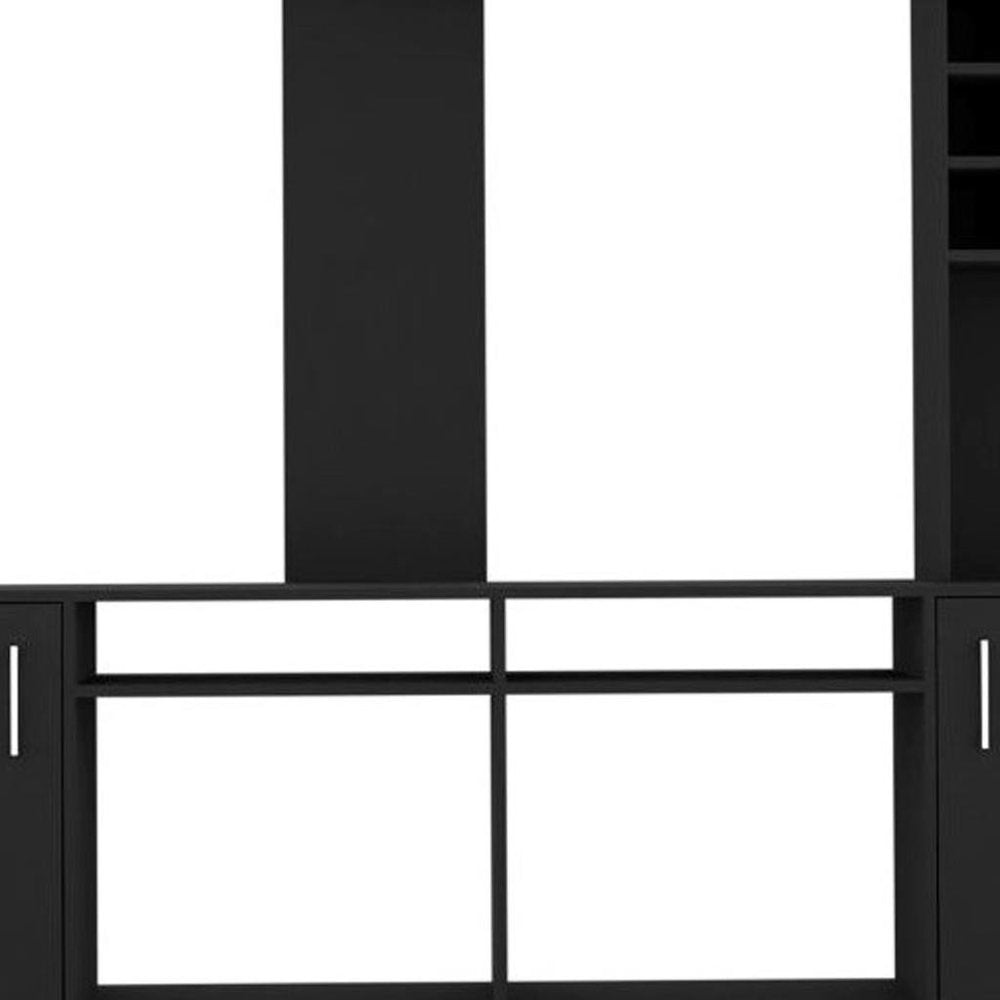 78" Black Wood Open shelving Entertainment Center HomeRoots