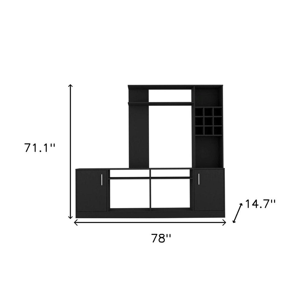 78" Black Wood Open shelving Entertainment Center HomeRoots