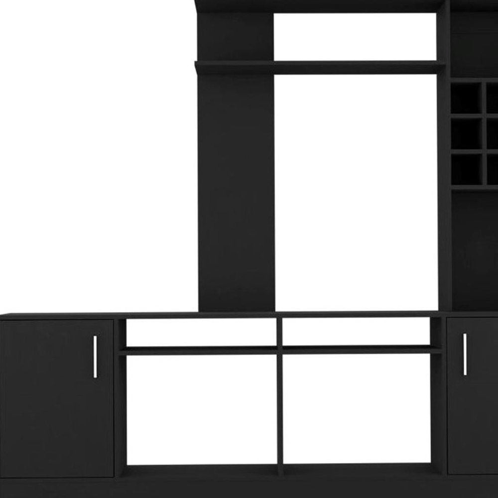 78" Black Wood Open shelving Entertainment Center HomeRoots