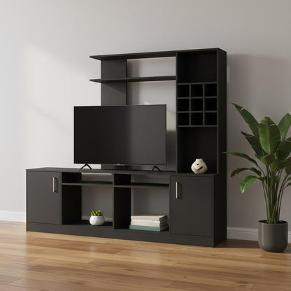 78" Black Wood Open shelving Entertainment Center HomeRoots