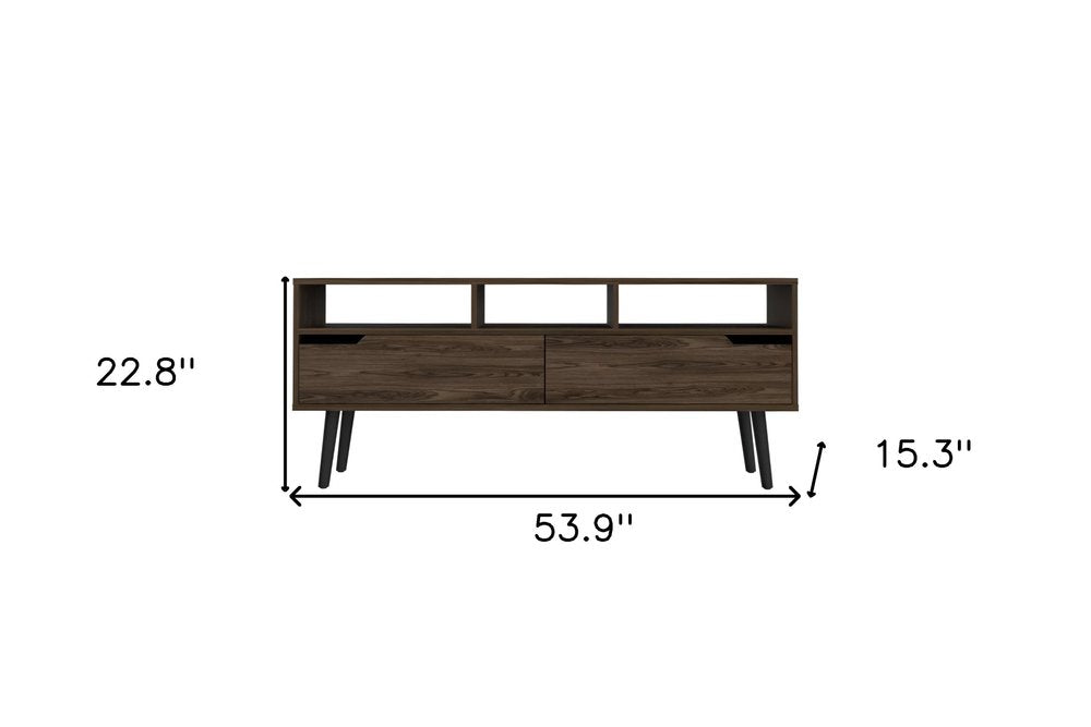 54" Dark Brown Wood Enclosed and Open Storage TV Stand HomeRoots